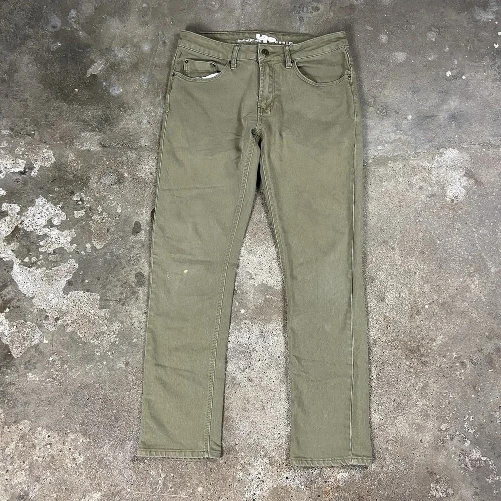 Bullet Prufe Jeans Size 32x32‎ Green Denim Straight Fit Outdoor Work Wear